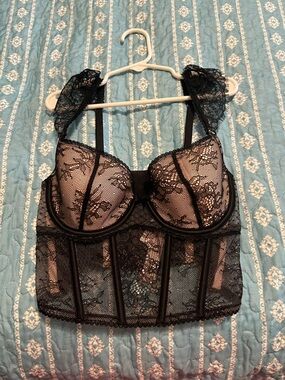 Victoria's Secret Black Lace Longline Bustier Bra